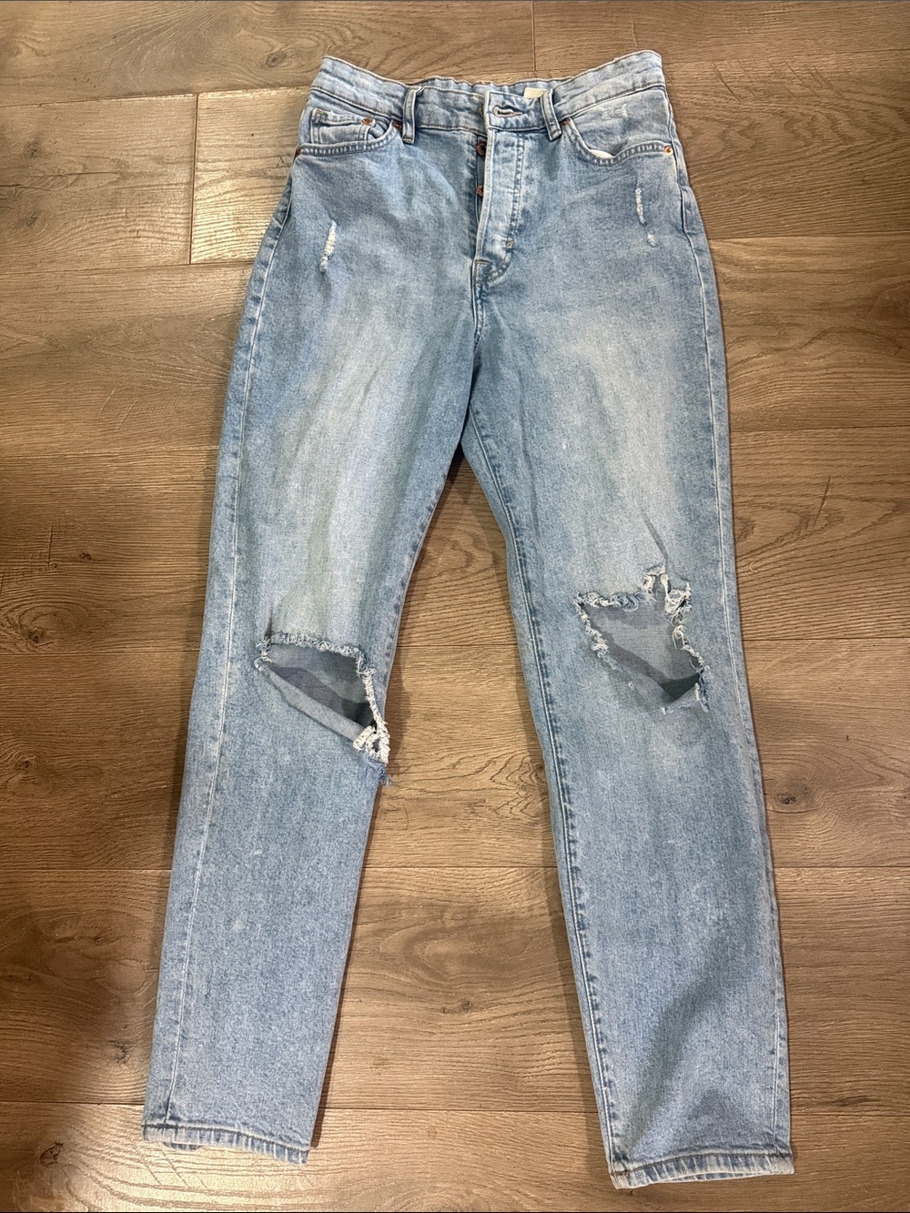 H&M Light Blue High-Rise Distressed Jeans